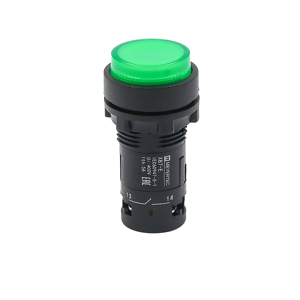 Кнопка зеленая выступающая с подсветкой, 1NO, 220V AC, IP54, пластик MTB7-EW33616