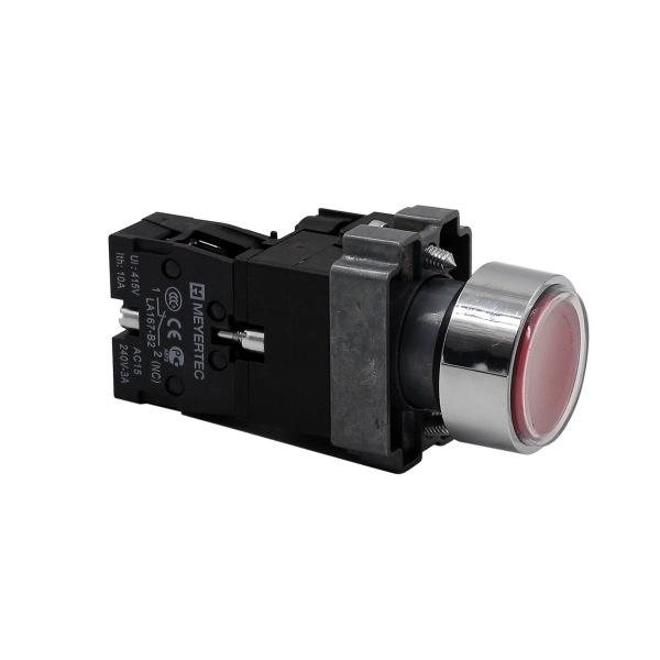 Кнопка плоская красная с подсветкой, 220V AC/DC, 1NС, IP67, металл MTB2-BWF3462