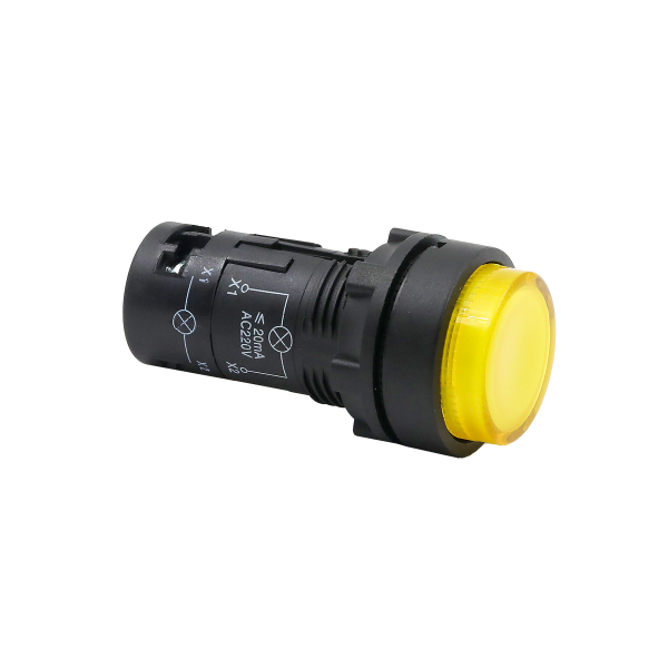 Кнопка желтая выступающая с подсветкой, 1NO, 220V AC, IP54, пластик MTB7-EW35616