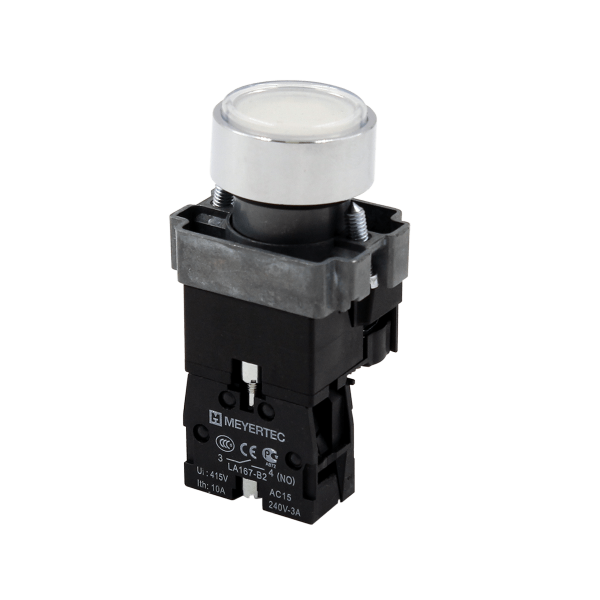 Кнопка плоская белая с подсветкой, 24V AC/DC, 1NO, IP67, металл MTB2-BWF3171