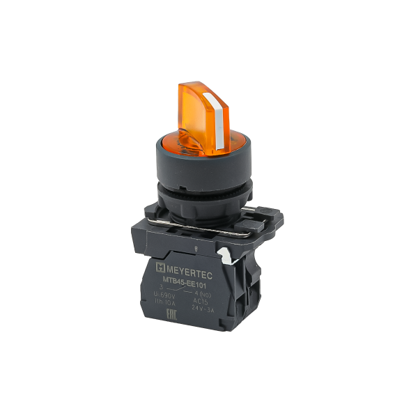 Переключатель  на 3 положения с фиксацией и подсветкой, желтый, 1NO, 220V AC/DC, IP65, пластик MTB5-AK35713
