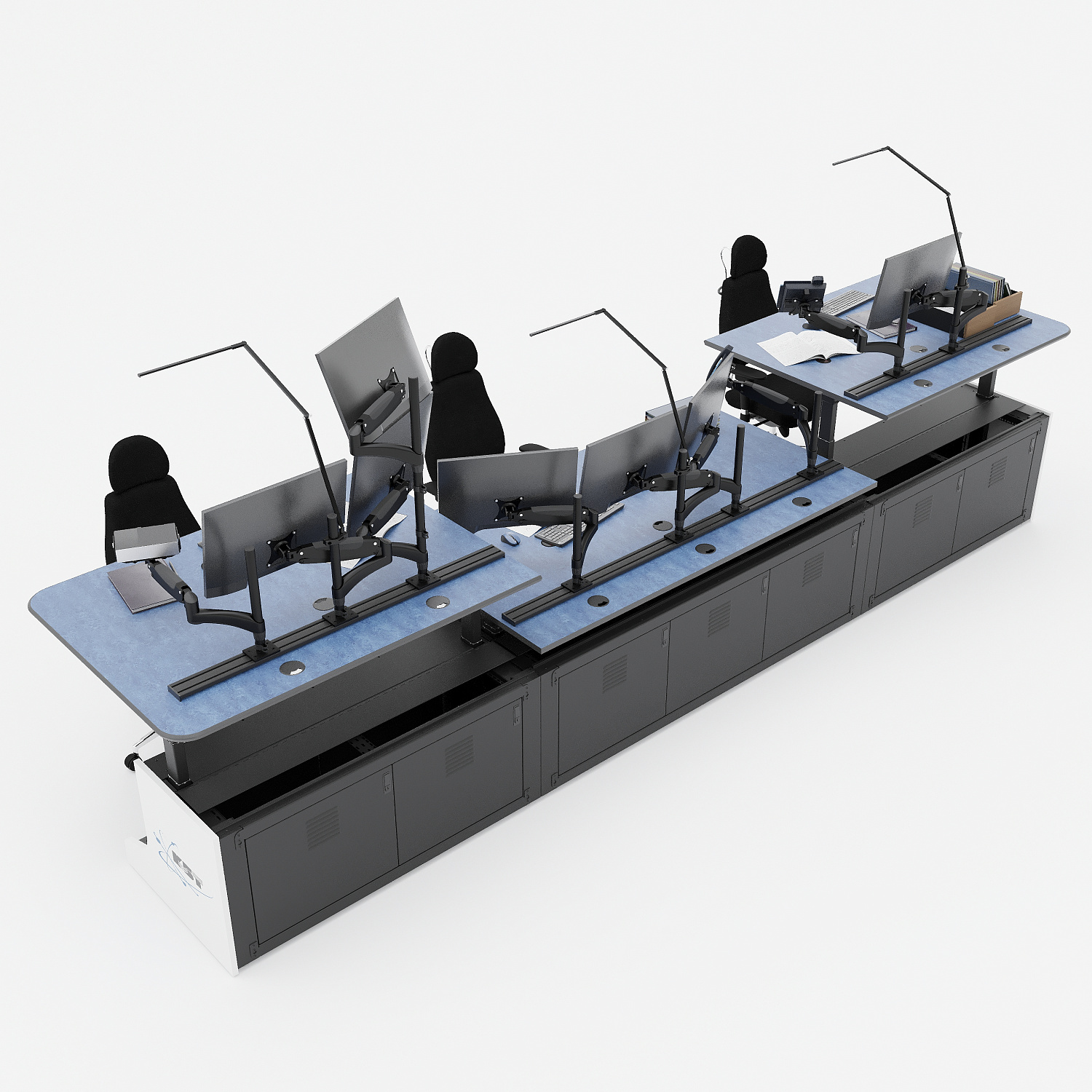 Диспетчерский стол с электрорегулировкой столешниц для трех операторов TS-RDM-PG71-KBT