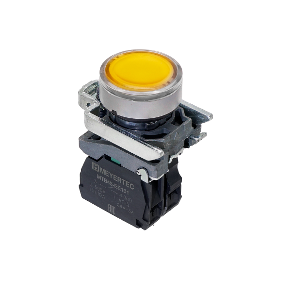 Кнопка желтая с подсветкой, 1NO, 220V AC/DC, IP65, металл MTB4-BW35713