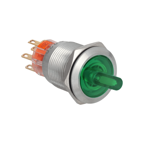Переключатель с подсветкой, с фиксацией, 220V AC/DC, зеленый, 3 положения, 2NO+2NC, IP67, нержавеющая сталь MT67-BD331G220