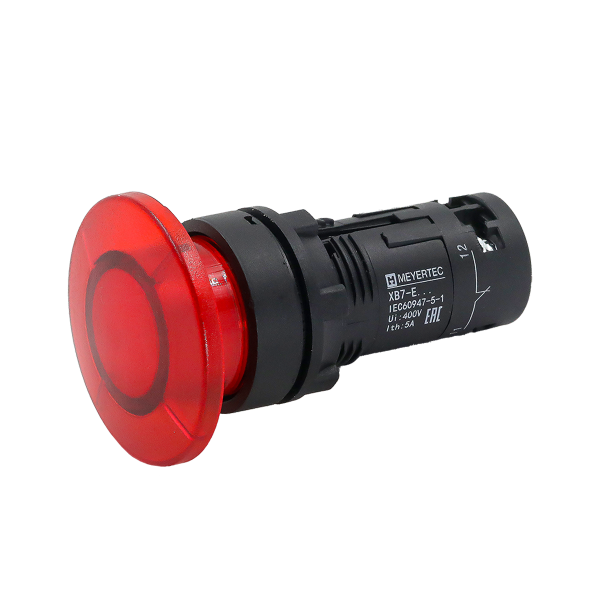Кнопка грибовидная красная с подсветкой, Ø40 мм, 1NC, 24V AC/DC, IP54, пластик MTB7-EW44621
