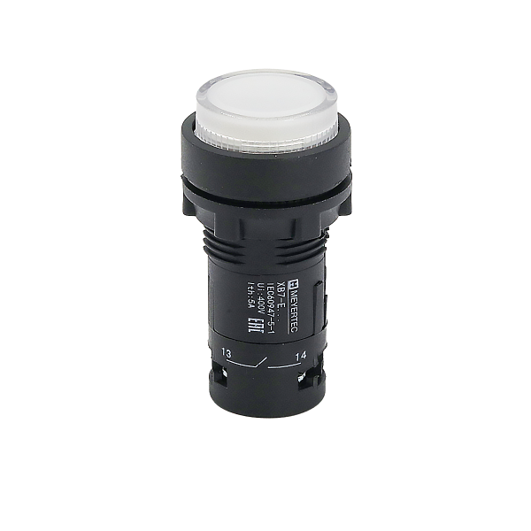 Кнопка белая выступающая с подсветкой, 1NO, 220V AC, IP54, пластик MTB7-EW31616
