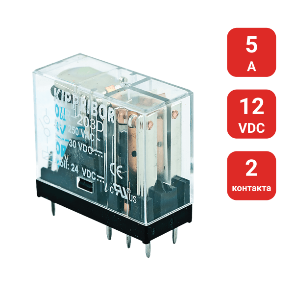 2-конт. реле, 12VDC, ток 5А MR-202.D