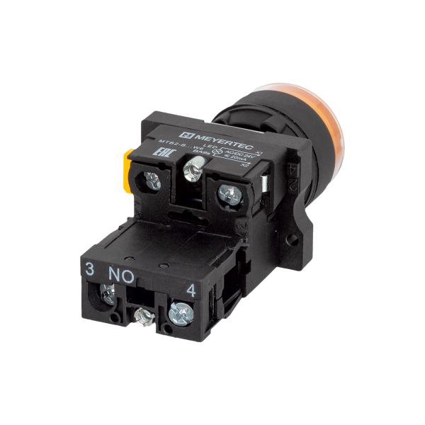 Кнопка желтая с подсветкой, 1NO, 24V AC/DC, IP54, пластик MTB2-EW35611