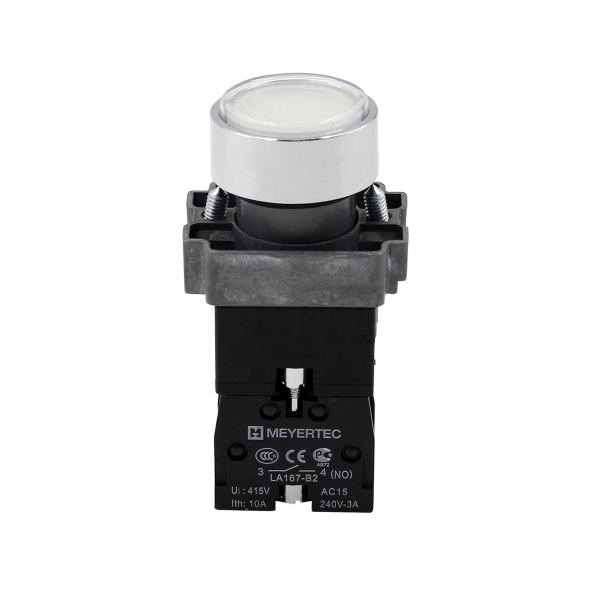 Кнопка плоская белая с подсветкой, 24V AC/DC, 1NO, IP67, металл MTB2-BWF3171