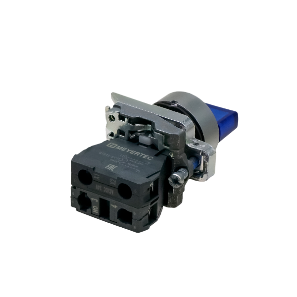 Переключатель  на 2 положения с фиксацией и подсветкой, синий, 1NO, 24V AC/DC, IP65, металл MTB4-BK26711