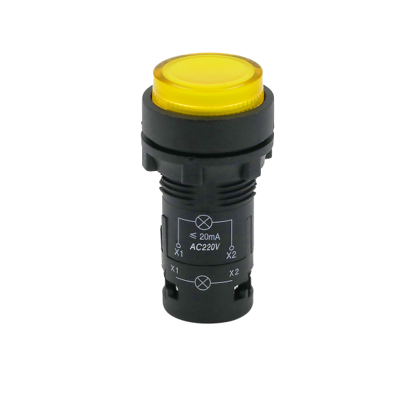 Кнопка желтая выступающая с подсветкой, 1NO, 220V AC, IP54, пластик MTB7-EW35616