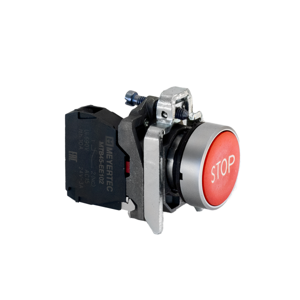 Кнопка плоская красная, маркировка "STOP", 1NС, IP65, металл MTB4-BA41622