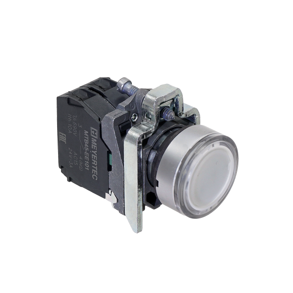 Кнопка белая с подсветкой, 1NO, 24V AC/DC, IP65, металл MTB4-BW31711