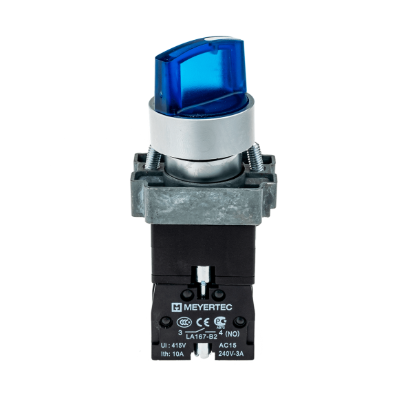 Переключатель с подсветкой, с фиксацией, 220V AC/DC, синий, 2 положения, 1NO MTB2-BK2663