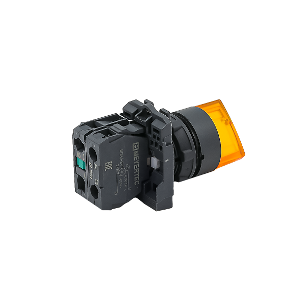 Переключатель  на 2 положения с фиксацией и подсветкой,  желтый, 1NO, 24V AC/DC, IP65, пластик MTB5-AK25711