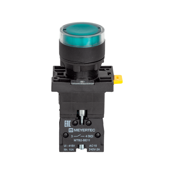 Кнопка зеленая с подсветкой, 1NO, 220V AC/DC, IP54, пластик MTB2-EW33613