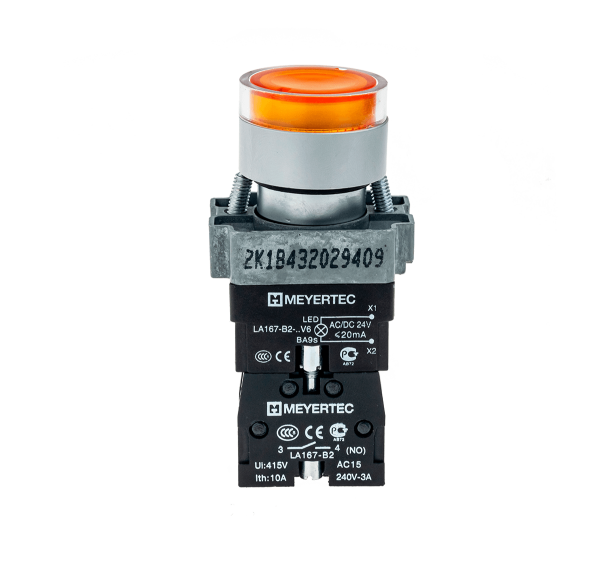 Кнопка с подсветкой желтая 220V 1NO MTB2-BW3563