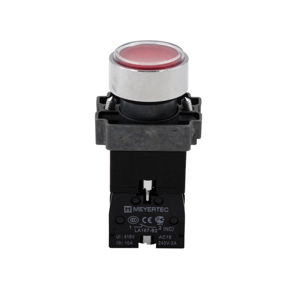 Кнопка плоская красная с подсветкой, 220V AC/DC, 1NС, IP67, металл MTB2-BWF3462