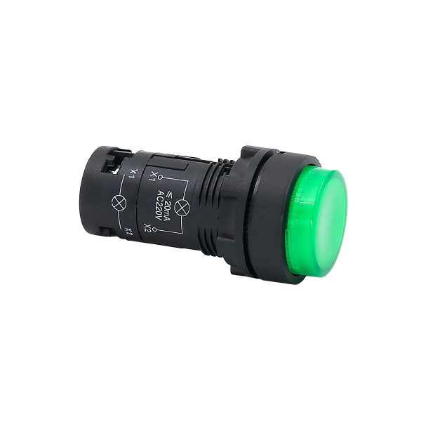 Кнопка зеленая выступающая с подсветкой, 1NO, 220V AC, IP54, пластик MTB7-EW33616