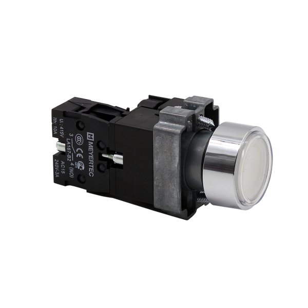 Кнопка плоская белая с подсветкой, 24V AC/DC, 1NO, IP67, металл MTB2-BWF3171