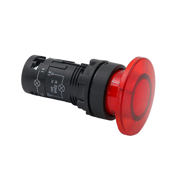 Кнопка грибовидная красная с подсветкой, Ø40 мм, 1NC, 24V AC/DC, IP54, пластик MTB7-EW44621