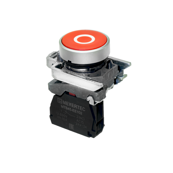 Кнопка плоская красная, маркировка "O", 1NС, IP65, металл MTB4-BA41582
